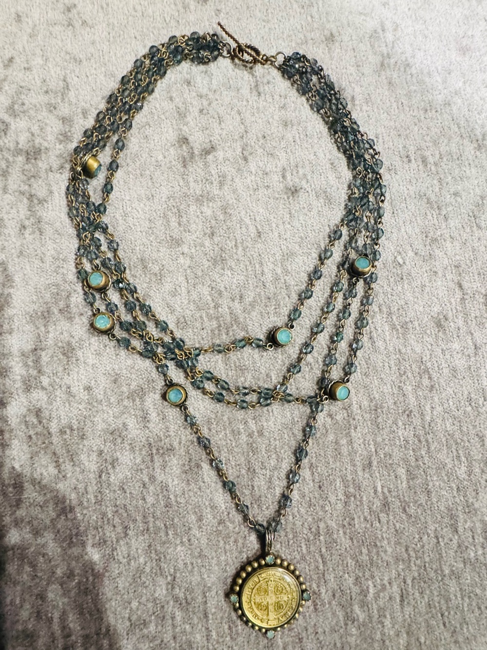 Virgins Saints & Angels Gold Necklace with Turquoise Accents
